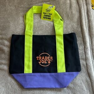 Trader Joe's Black and Purple Canvas Tote Bag